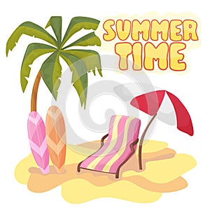 Summer time background banner design template and season elements beach