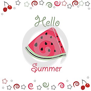 Summer time background slices of watermelon and cherry