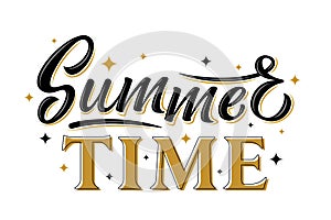 Summer time. Black and gold hand drawn lettering phrase