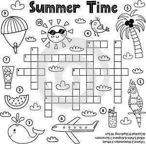 Summer time black and white crossword game