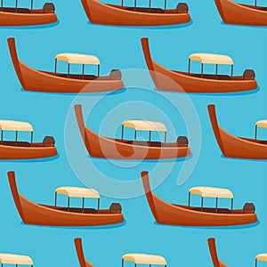 Summer time boat vacation nature tropical beach landscape seamless pattern of paradise island holidays lagoon vector
