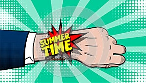 Summer time comic text pop art hand watch