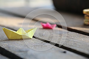 Summer time concept. Origami paper boats.