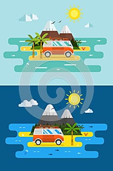 Summer Time Flat Design Island Landscape