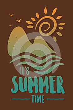 Summer time letter vector concept design with graphic landscape tropical