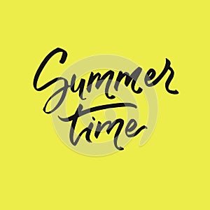 Summer time lettering on white background. Vector hand drawn calligraphy for greeting cards.