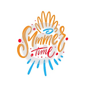 Summer Time phrase depicted with colorful illustration and lettering, radiating positivity.