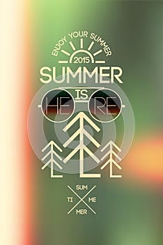 Summer time poster. Vector typographical design with blurry background. Eps 10.