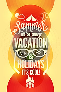 Summer time retro poster. Vector typographical design with colorful circle background. Eps 10.