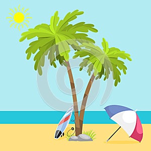 Summer time seach sea shore realistic accessory vector illustration sunshine travel