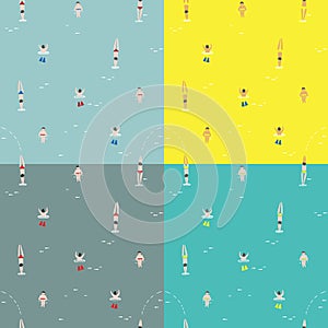 Summer time seamless pattern with swimming children.