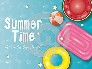 summer time slogan illustration vector with pool background for card banner sns post