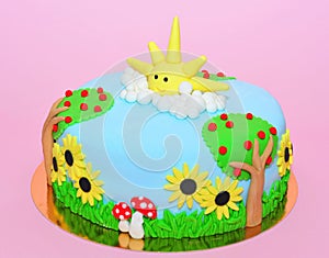 Summer time theme fondant cake