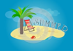 Summer time vector banner design with palm and beach cheir Vector illustration.