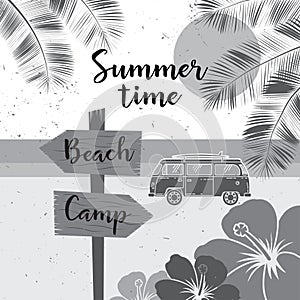 Summer time. Vector summer surf camp retro banner. Surfing concept for shirt or logo, print, stamp.