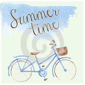 Summer time watercolor hand drawn bicycle. Patel