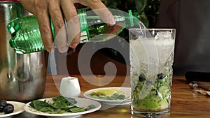 Summer tonic drink. Kiwi blueberry mojito