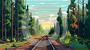 Summer Train Journey through Scenic Forest Landscapes, generative Ai