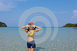 Summer travel asian young woman on the beach at Sea ,koh kood island Thailand