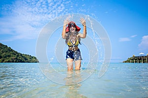 Summer travel asian young woman on the beach at Sea ,koh kood island Thailand