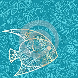 Summer travel background with gold fish