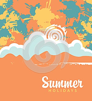 Summer travel banner with color spots and splashes