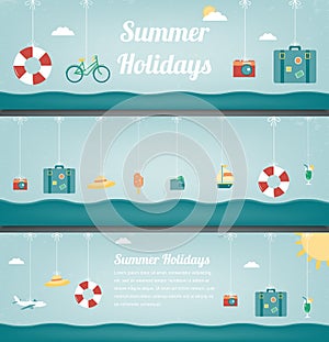 Summer travel banners. Summer holidays background. Vector