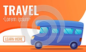 Summer travel car concept banner, cartoon style