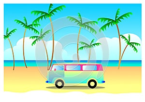 Summer travel concept, vacation with vintage van