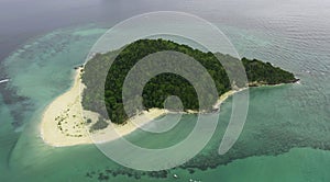 Summer Travel concept with the white sand beach with tourists and turquoise water on Boracay, Philippines