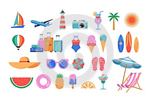 Summer, travel icons set. Vector collection of illustrations