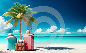 Summer Travel: Luggage on Sandy Beach