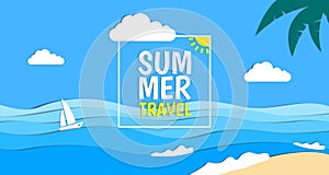 Summer travel ocean waves beach sailboat paper cut illustration