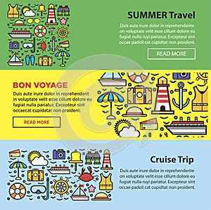 Summer travel and sea cruise vacation web banners vector templates