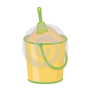 Summer travel and vacation beach bucket sand and shovel isolated design icon