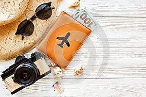 Summer travel vacation concept flat lay, space for text. photo c