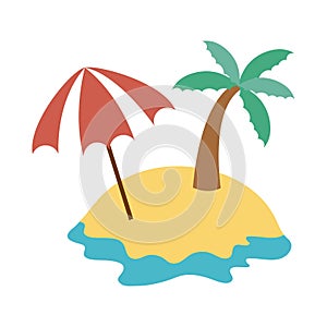 Summer travel and vacation island beach umbrella in flat style isolated icon