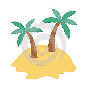 Summer travel and vacation island palm trees tropical in flat style isolated icon