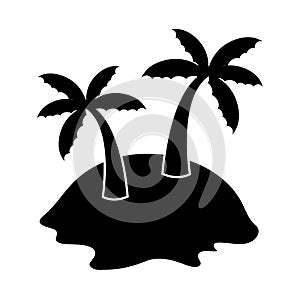 Summer travel and vacation island palm trees tropical in silhouette style isolated icon