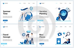 Summer travel vacation planning, modern concept landing page set for tourism website