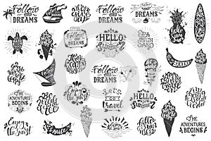 Summer travelling Hand drawn lettering, typography inscriptions