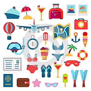 Summer trip holidays vector set flat style