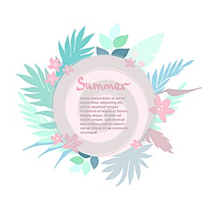 Summer tropical background with exotic palm leaves and plants. Vector floral background.