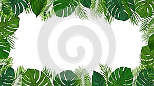 Summer tropical background with green palm leaves. Exotic botanical design with jungle plants for invitation, banner, poster