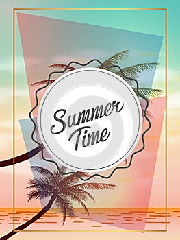 Summer tropical backgrounds with palms, sky and sunset. Summer poster flyer invitation card. Summertime. illustration.EPS 1