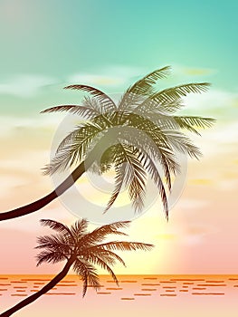 Summer tropical backgrounds with palms, sky and sunset. Summer poster flyer invitation card. Summertime. illustration.EPS 1