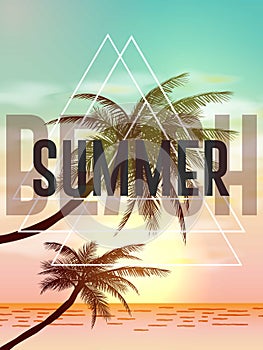 Summer tropical backgrounds with palms, sky and sunset. Summer poster flyer invitation card. Summertime. illustration.EPS 1