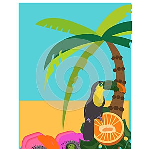 Summer tropical backgrounds set with palms, sky and sunset. Summer placard poster flyer invitation card. Summertime.