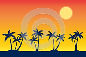 Summer tropical beach background with palms tree seascape sunrise and sunset
