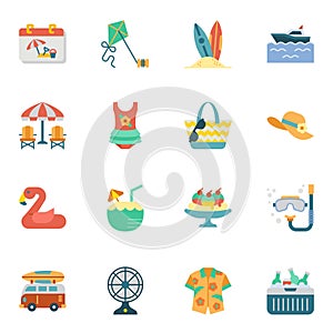 Summer tropical beach flat icons set 2.